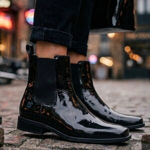 Jeffrey Campbell Emrys Square Toe sz 7 Black Leather Chelsea Boots